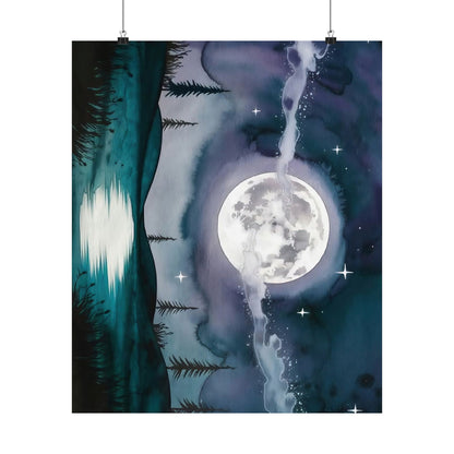Silver Full Moon Over Lake Poster