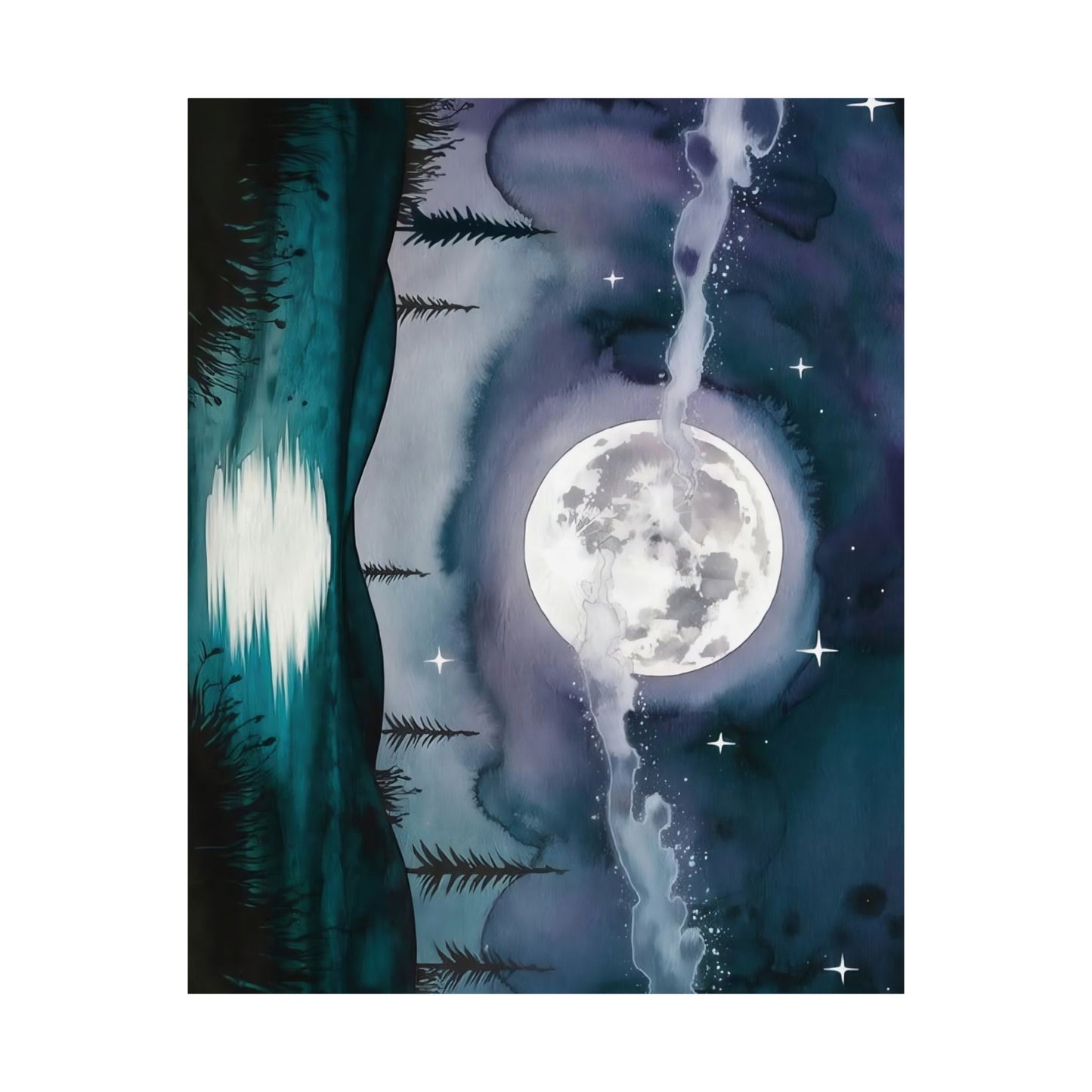 Silver Full Moon Over Lake Poster