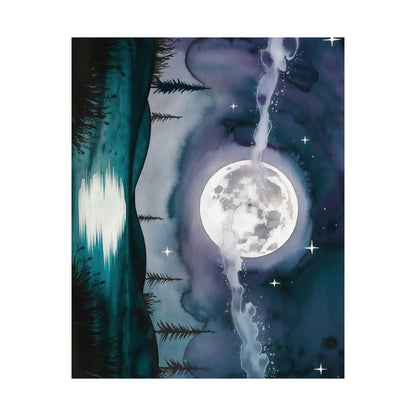 Silver Full Moon Over Lake Poster