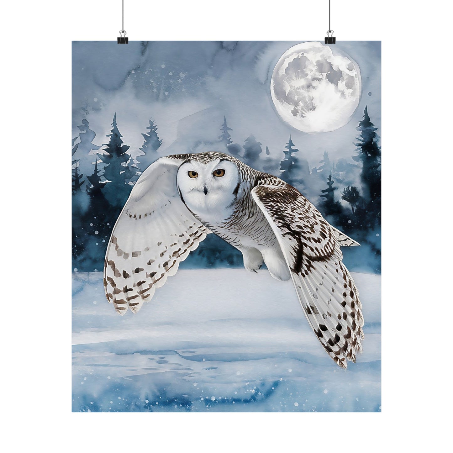 Snow Owl Flying At Night Poster