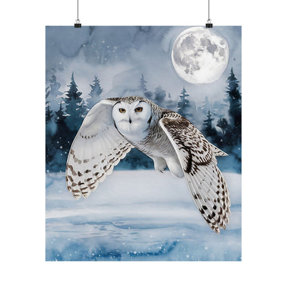 Snow Owl Flying At Night Poster