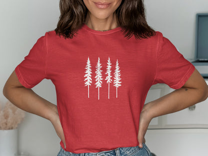Red Tee with Tall White Tree Design T-Shirt product
