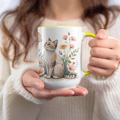 Cute Cat and Flowers Design Mug Perfect for Tea Coffee