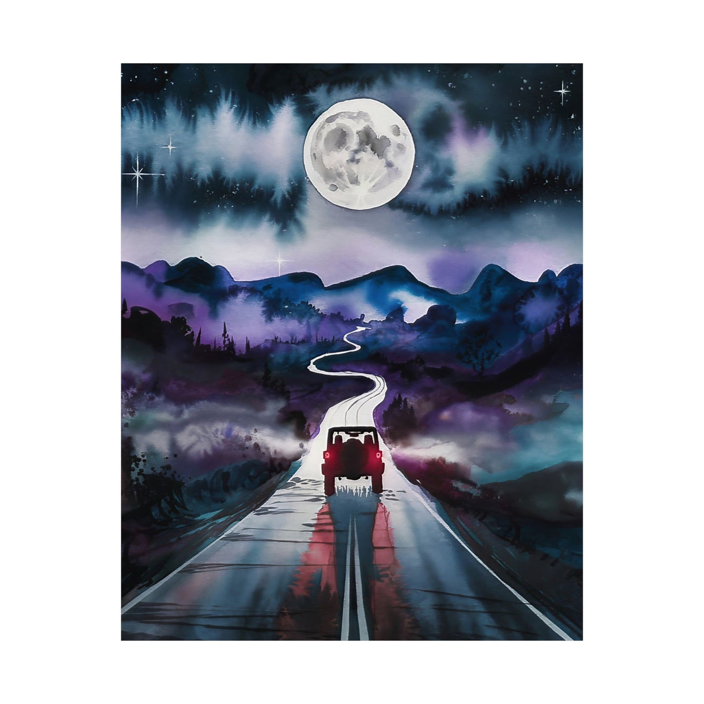 Jeep Driving into The Mountains Poster