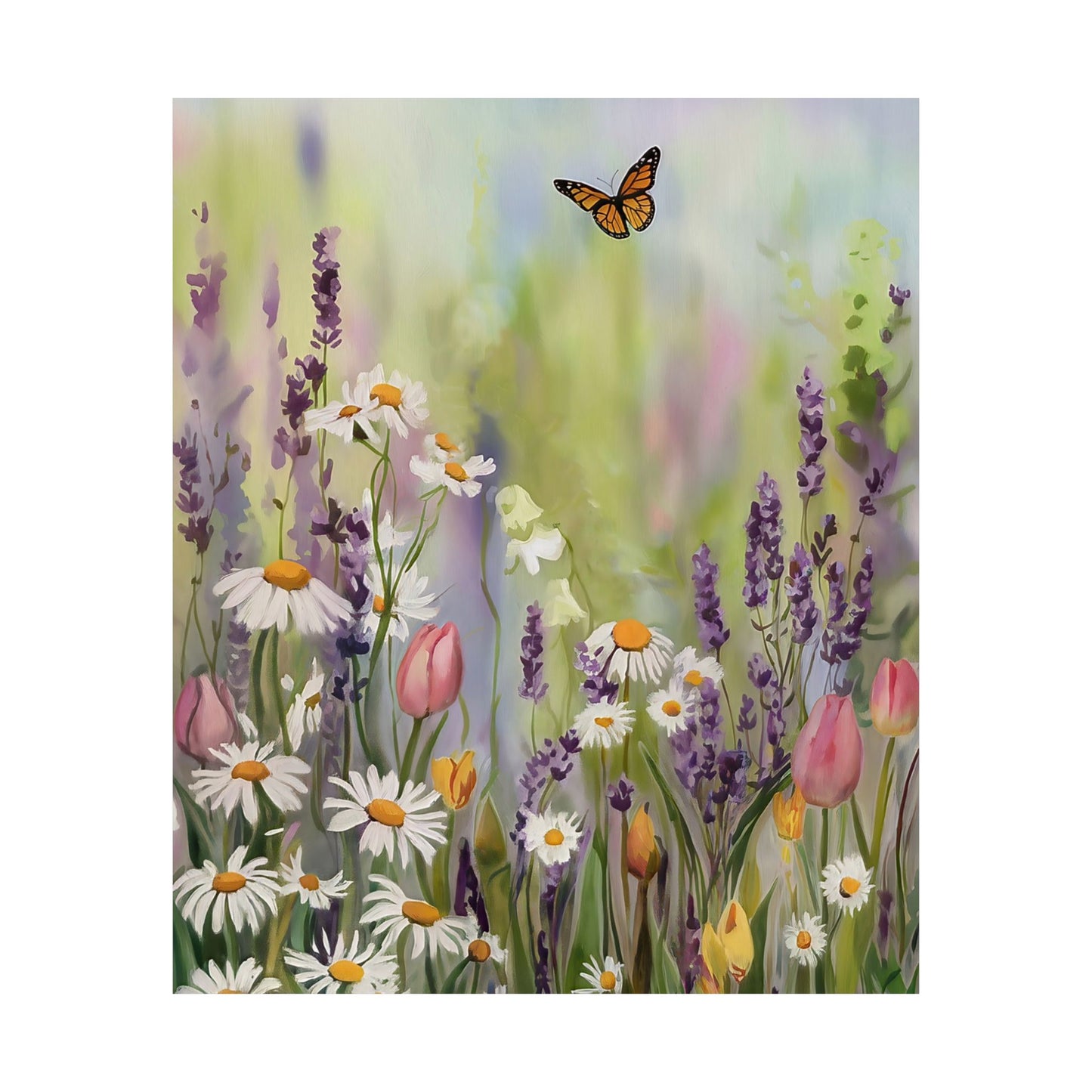 Field Of Flowers With Butterfly Poster
