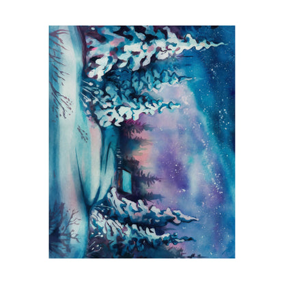 Winter Cabin Watercolor Poster