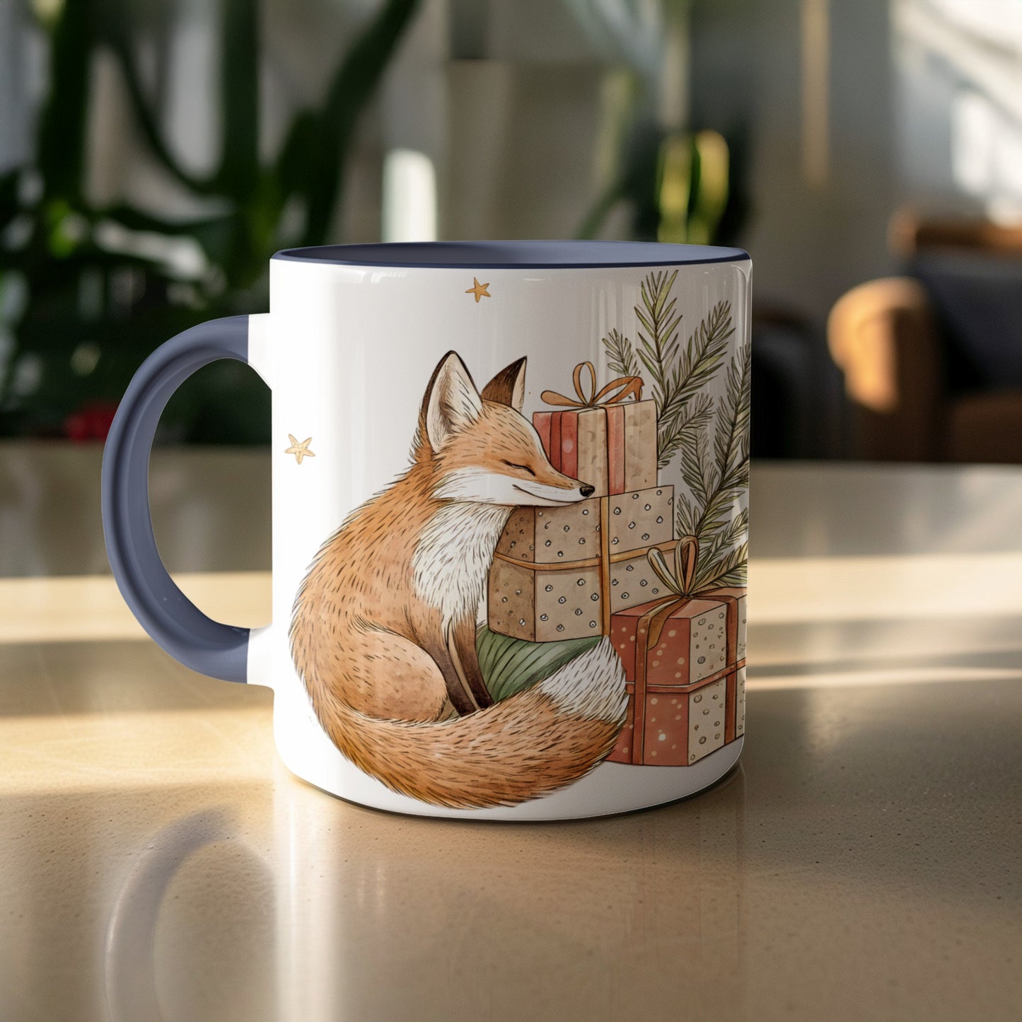 Cozy Fox and Presents Festive Coffee Mug
