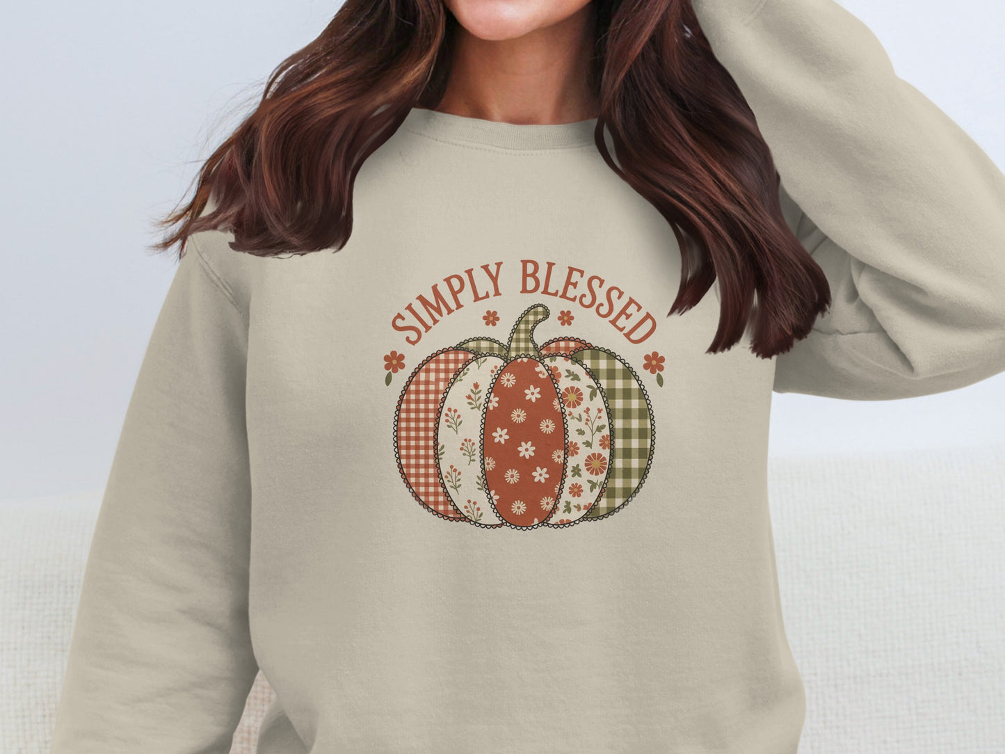 Simply Blessed Pumpkin Patterned Sweatshirt