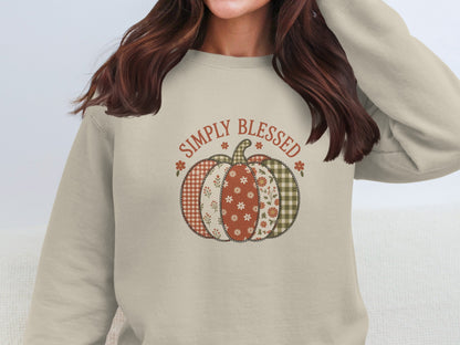 Simply Blessed Pumpkin Patterned Sweatshirt