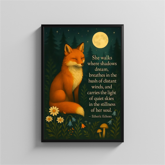 Fox Under Moon Inspirational Quote Wall Art - Digital Download
