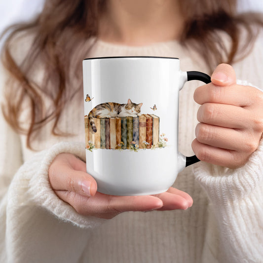 Cute Cat Sleeping on Books Coffee Mug product
