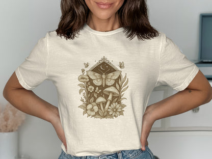 Enchanting Forest Moth and Mushrooms Graphic Tee product