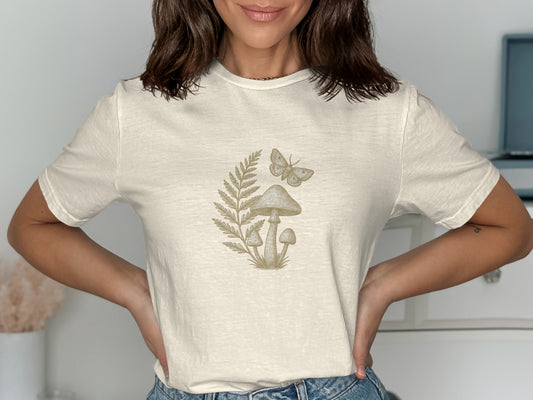 Nature Inspired Mushroom and Butterfly T-Shirt product