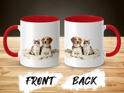 Cute Cat and Dog Duo Adorable Red Accented Mug product type