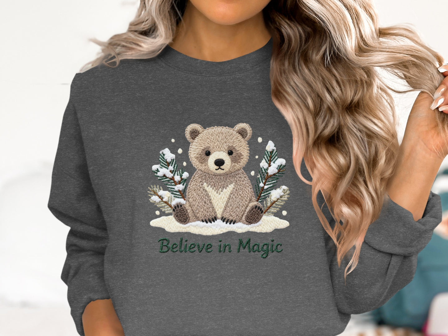 Believe in Magic Embroidered Bear Sweatshirt