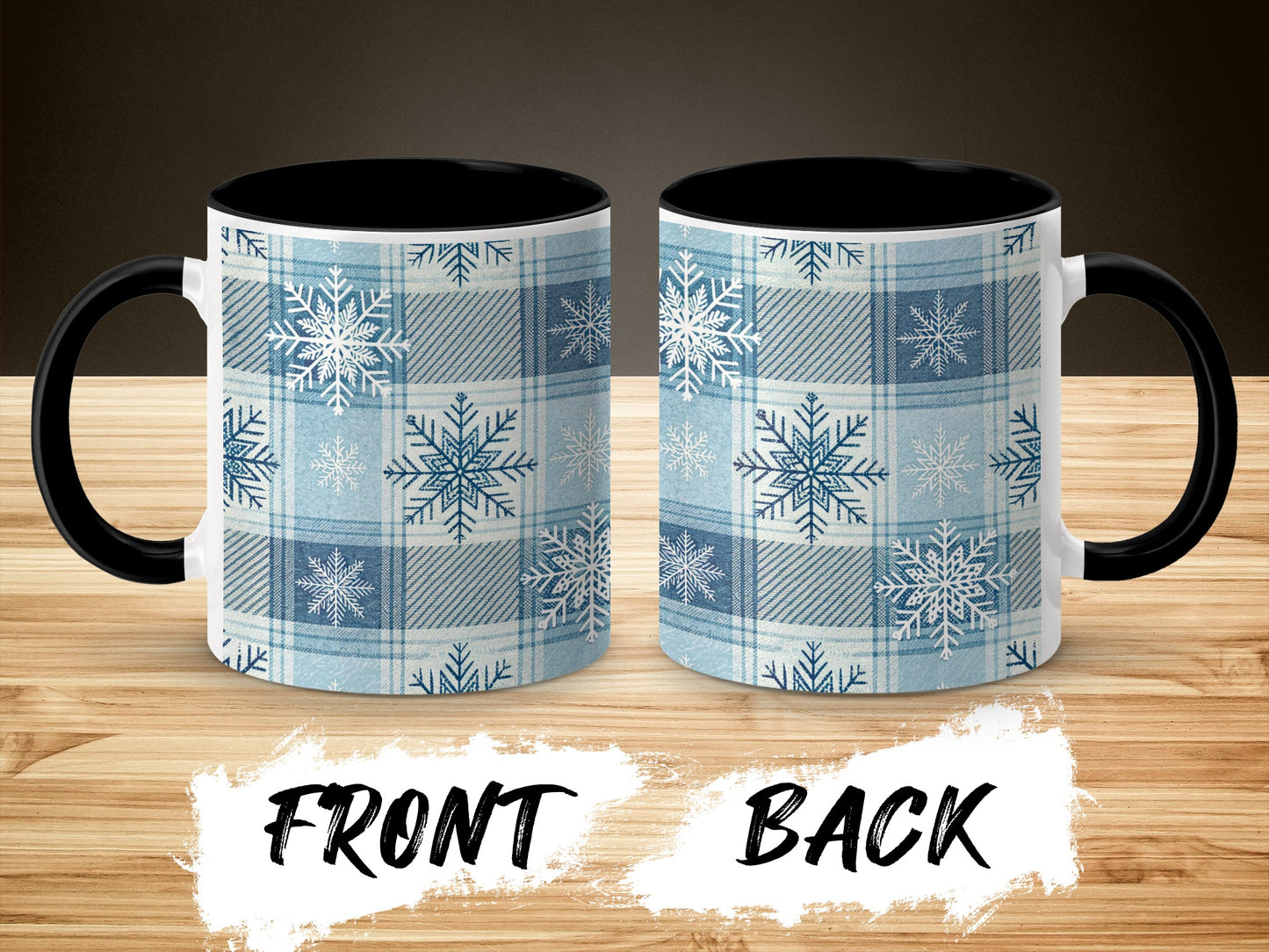 Blue Plaid and Snowflakes Themed Coffee Mug