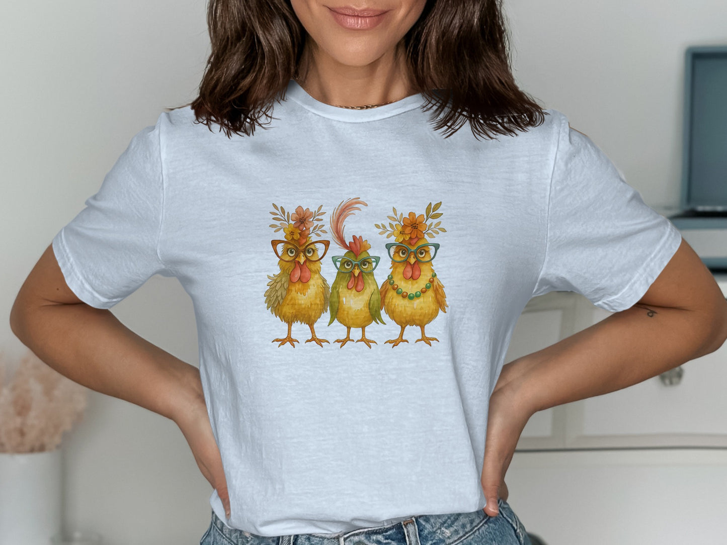 Three Funny Chickens with Glasses T-Shirt product