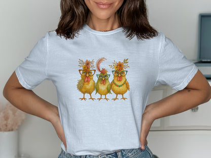 Three Funny Chickens with Glasses T-Shirt product