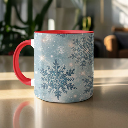 Festive Snowflake Design Mug with Red Interior