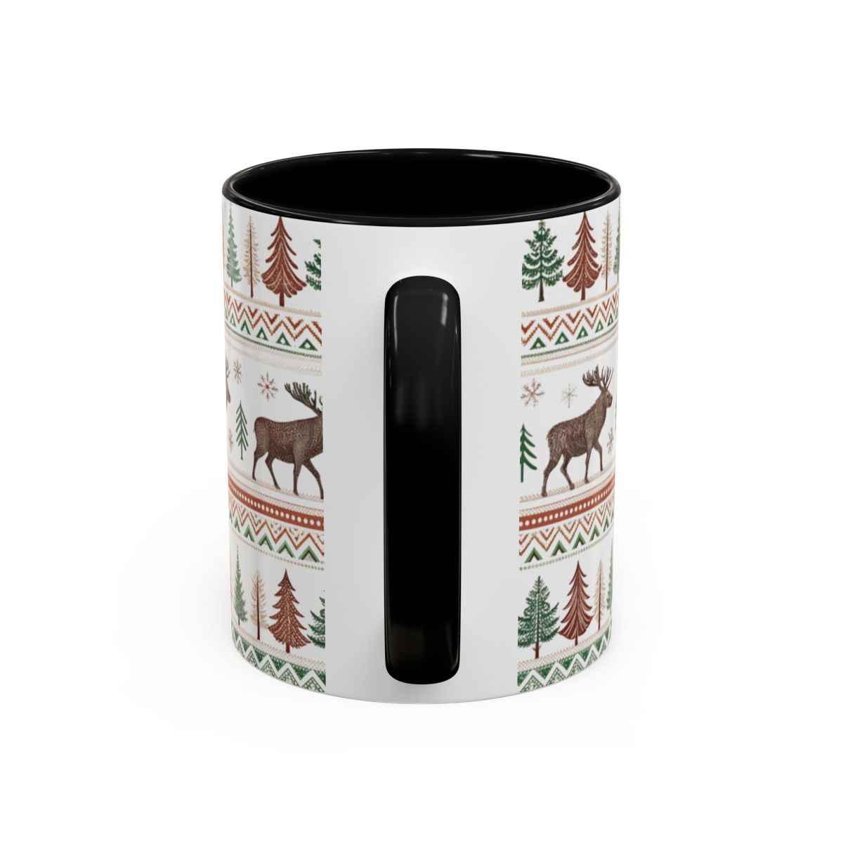 Festive Cabin Scene Black Handle Ceramic Mug