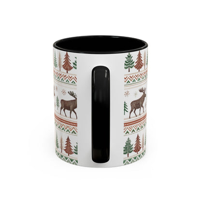 Festive Cabin Scene Black Handle Ceramic Mug
