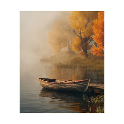 Wooden Boat On A Foggy Lake Poster