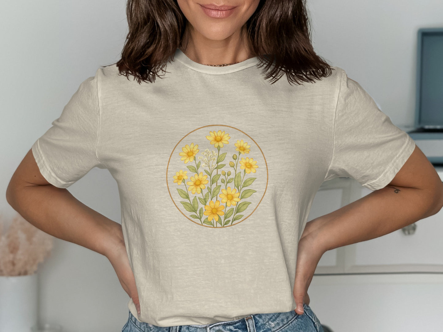 Yellow Floral Circle Design Graphic Tee product type