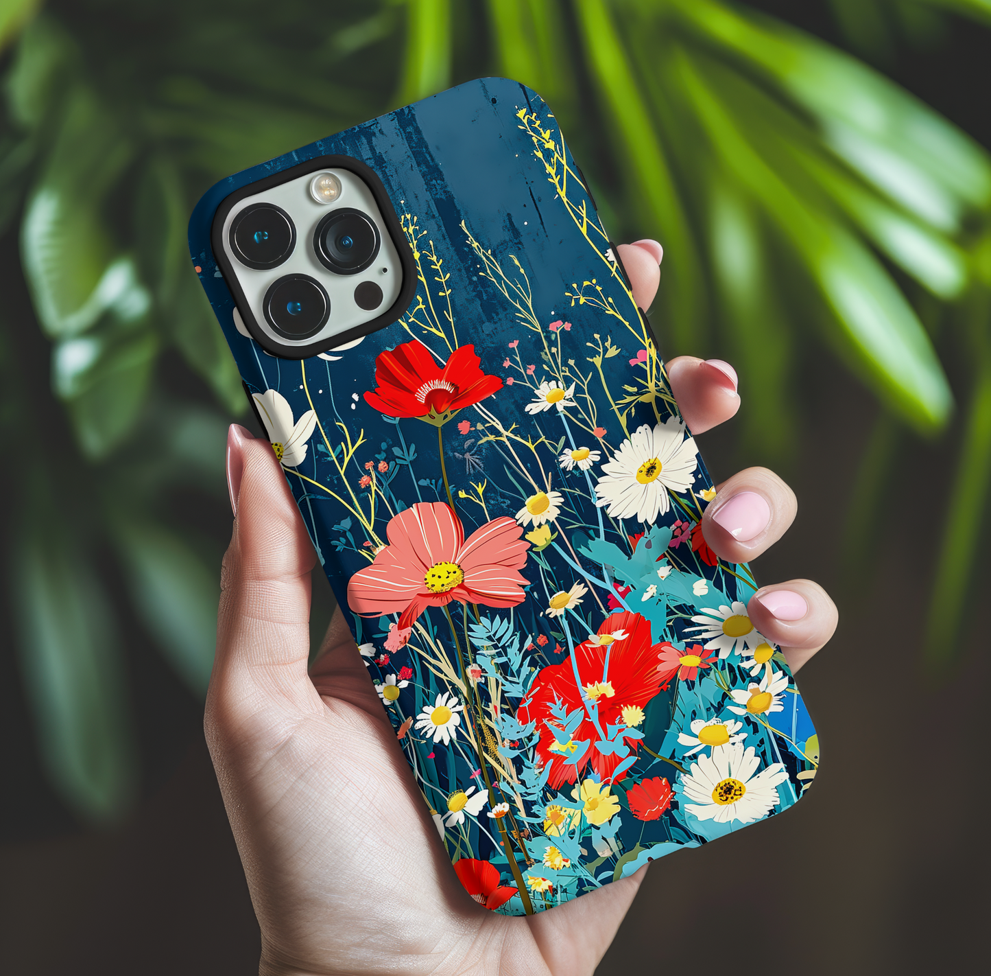 Midnight Garden Poppies & Daisies Phone Case