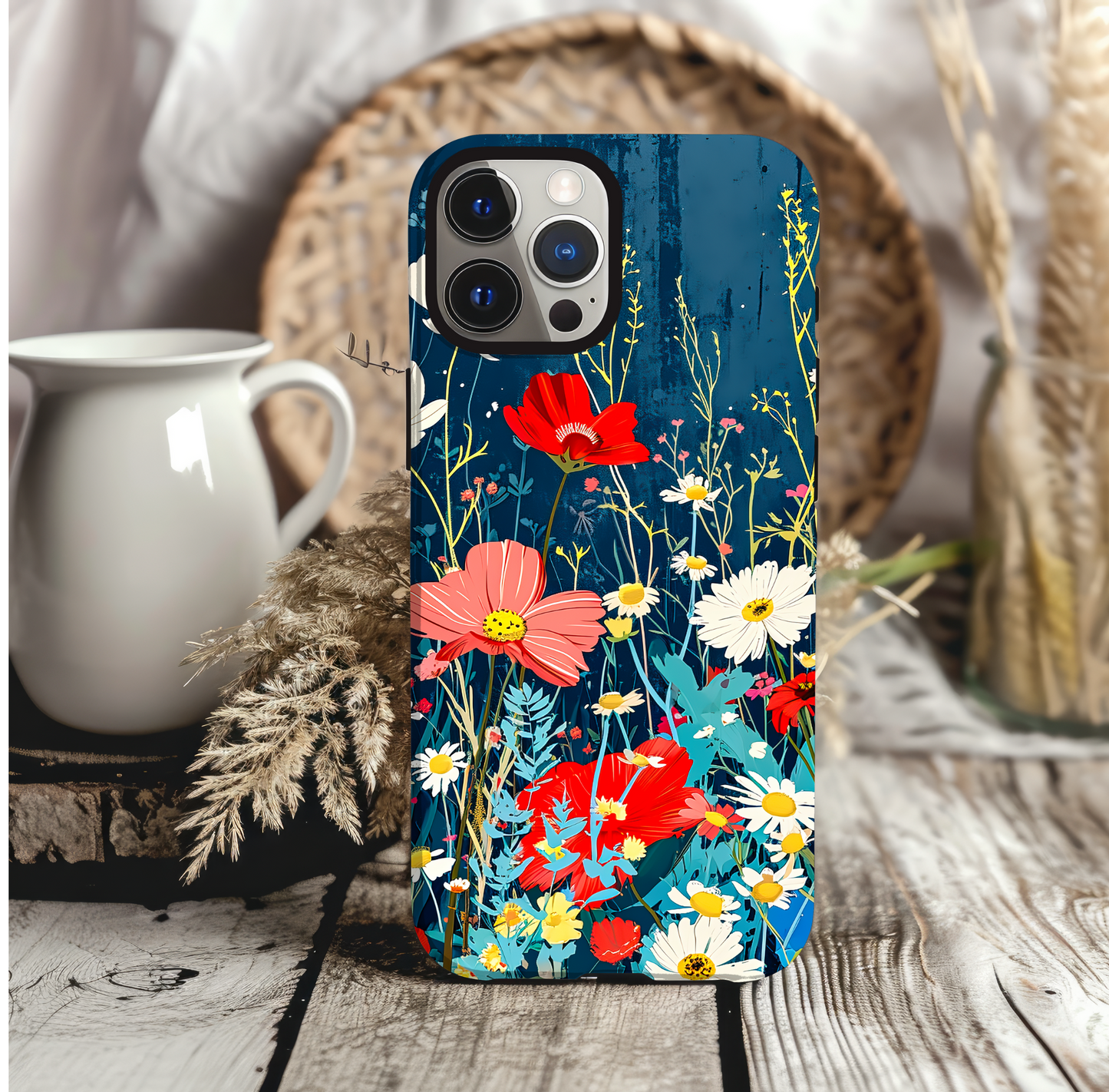 Midnight Garden Poppies & Daisies Phone Case