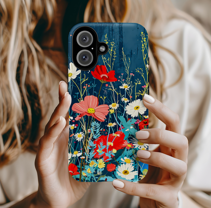 Midnight Garden Poppies & Daisies Phone Case