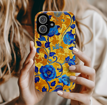 Royal Blue & Gold Floral Phone Case