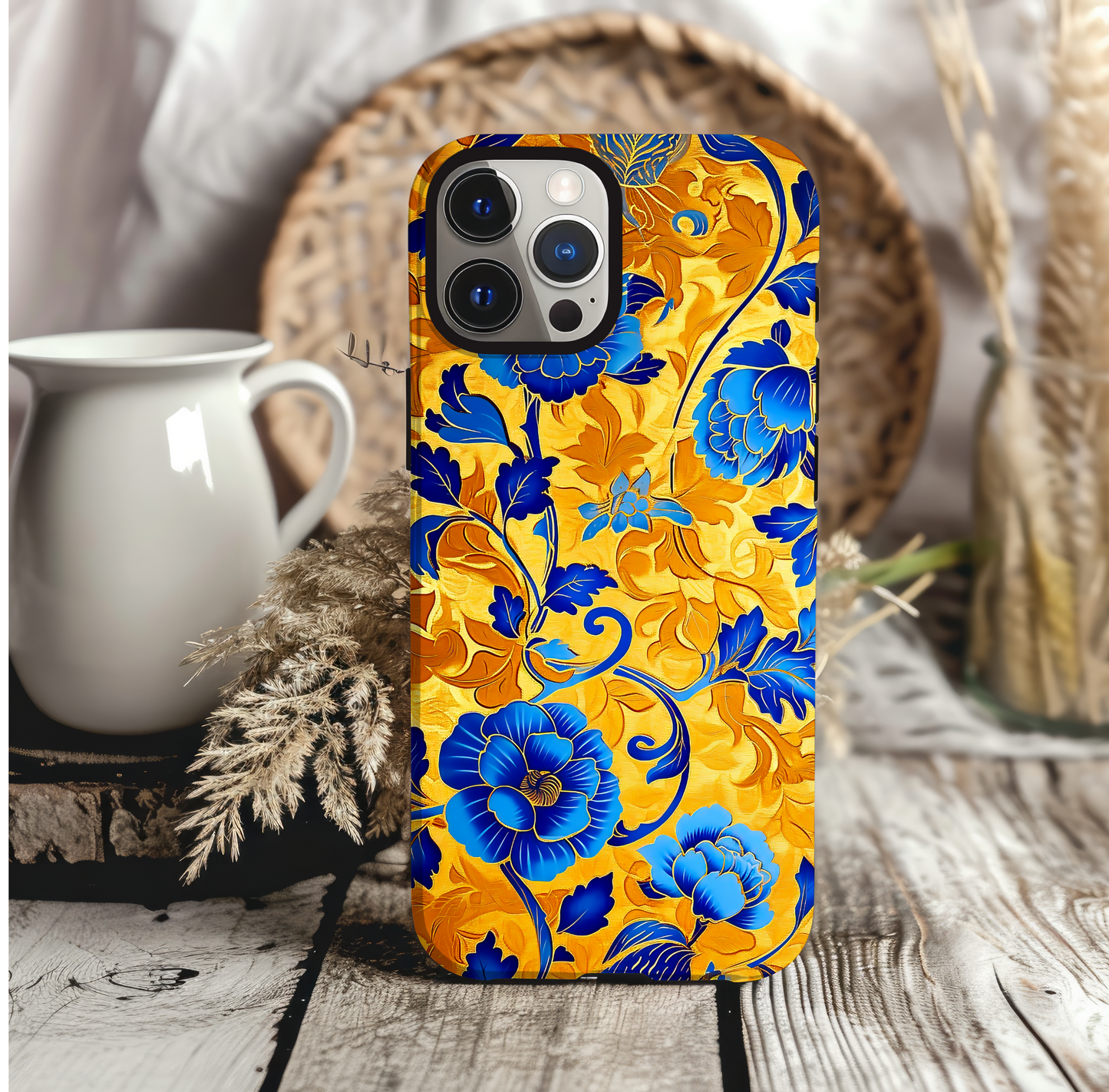 Royal Blue & Gold Floral Phone Case