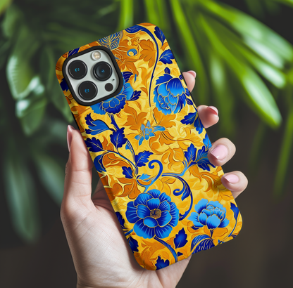 Royal Blue & Gold Floral Phone Case