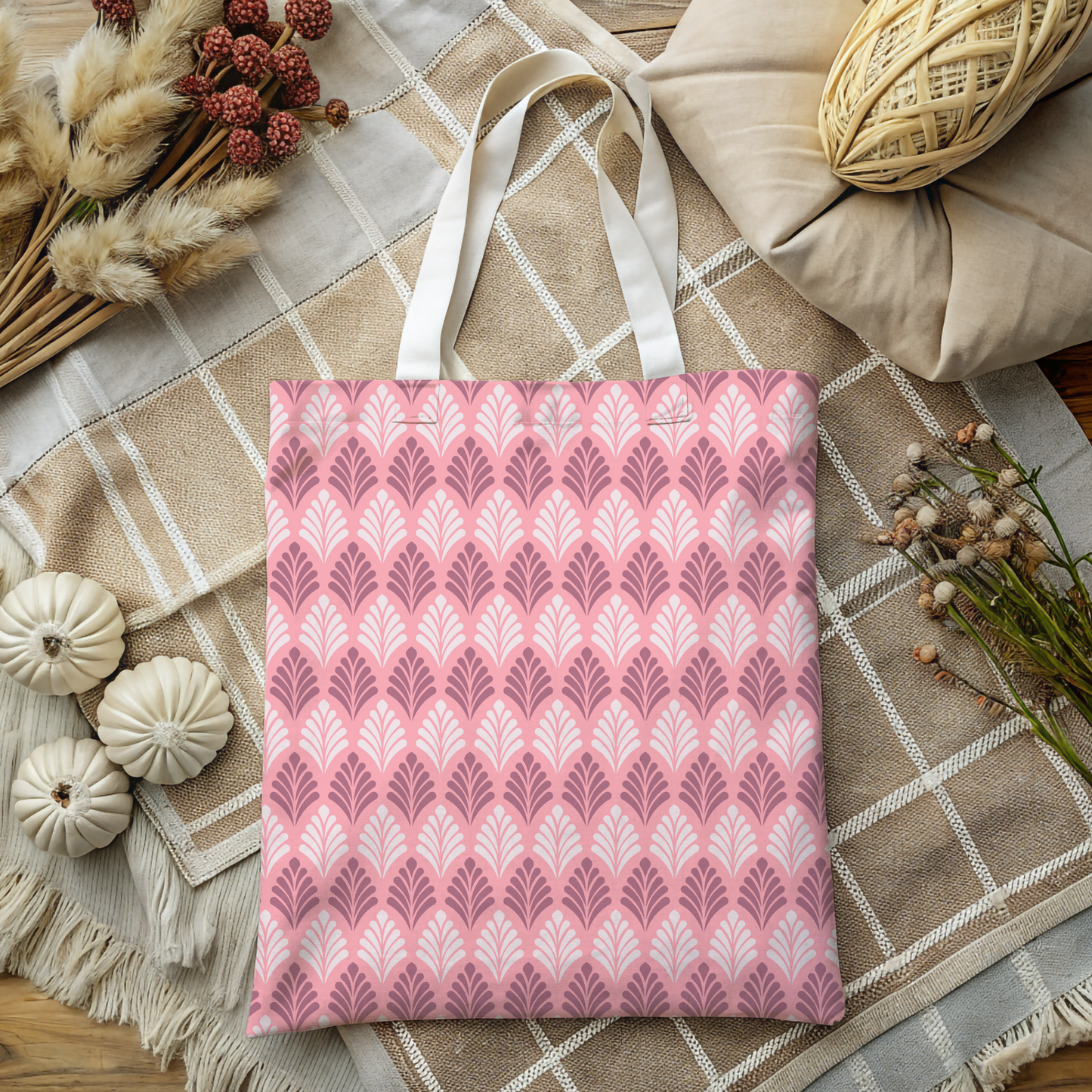 Rosy Leaves Canvas Tote Bag