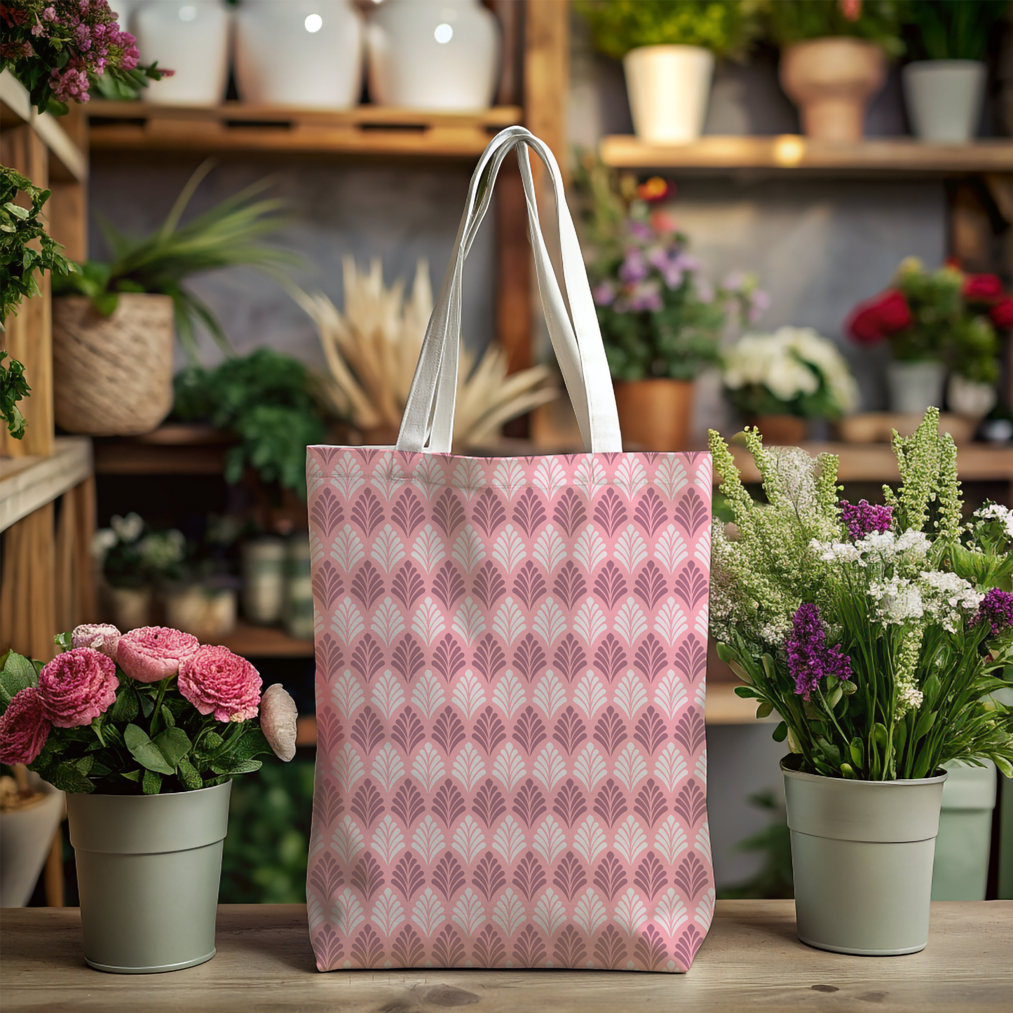 Rosy Leaves Canvas Tote Bag