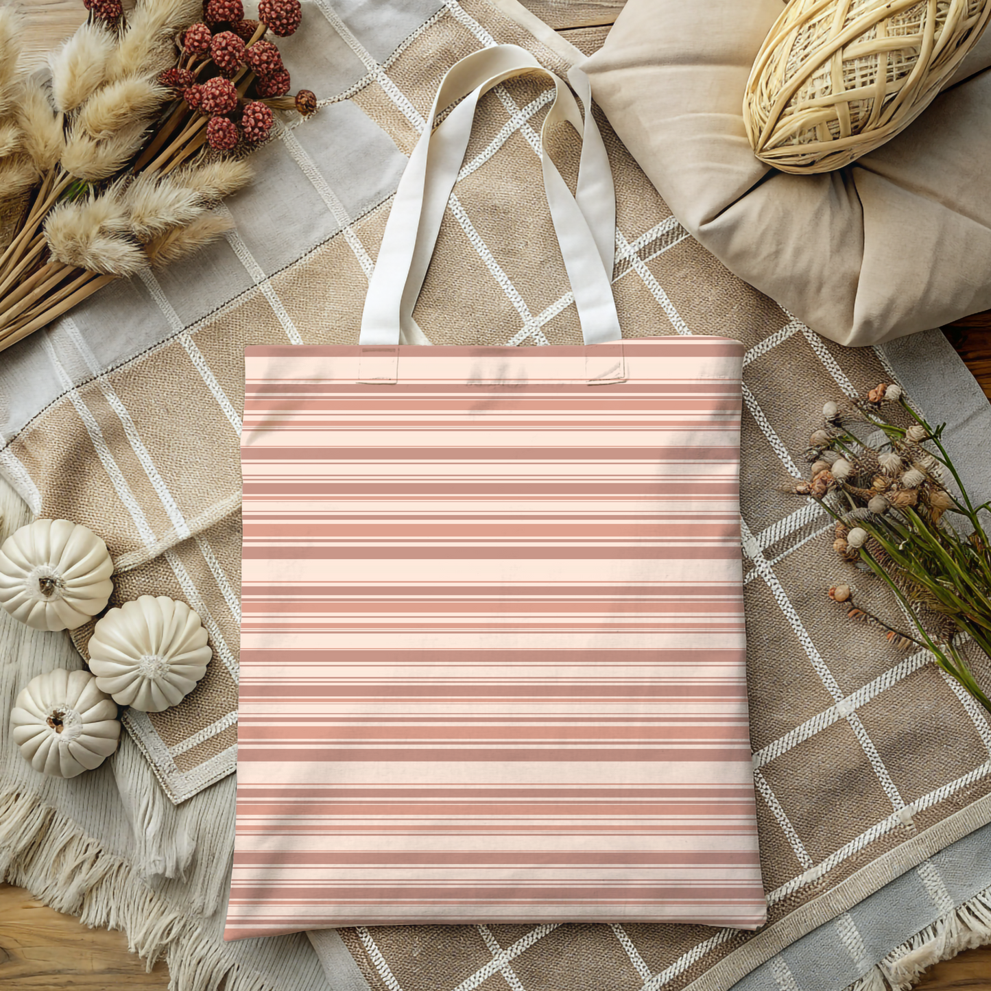 Soft Blush Lines Canvas Tote Bag