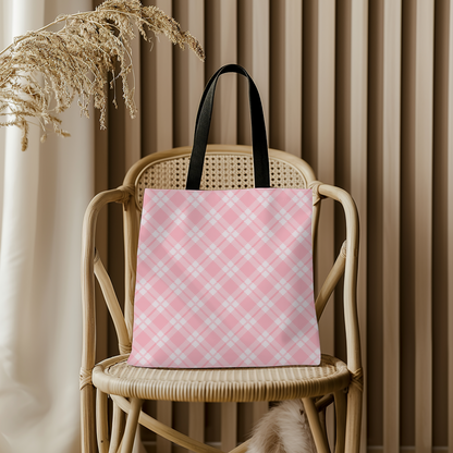 Soft Pink Checkered Plaid Tote Bag