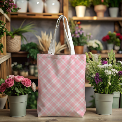 Soft Pink Checkered Plaid Tote Bag