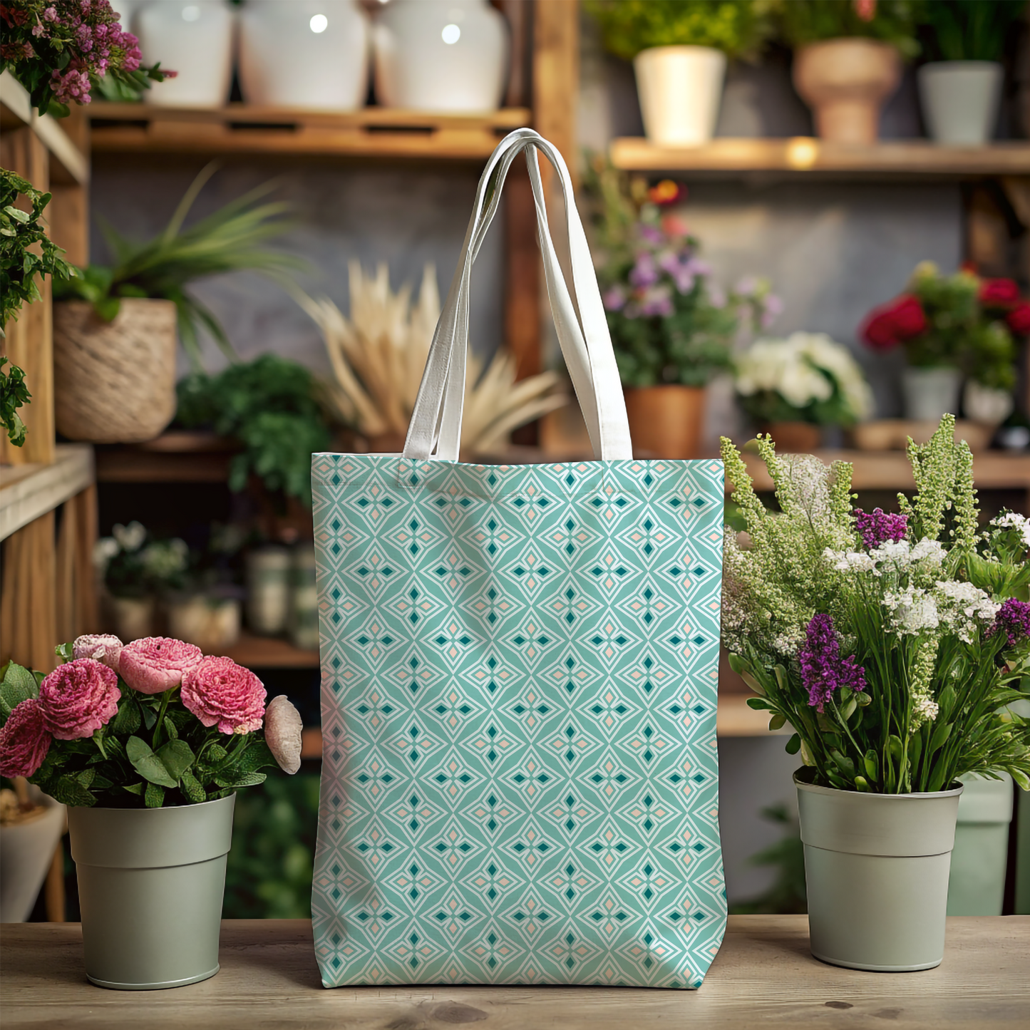 Mint Mosaic Canvas Tote Bag