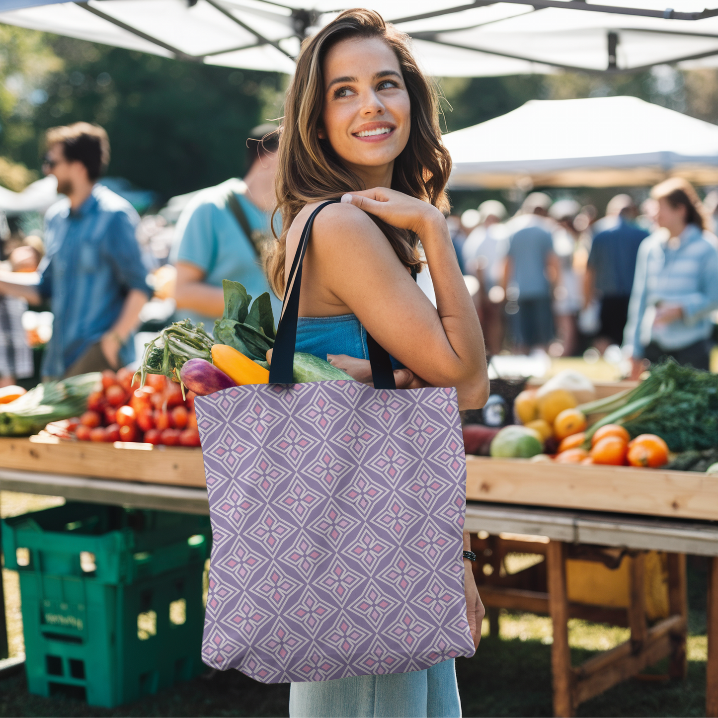 Lavender Lattice Bloom Tote Bag