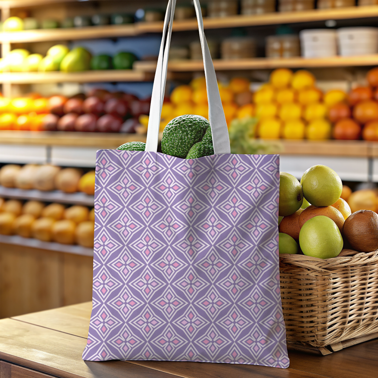 Lavender Lattice Bloom Tote Bag