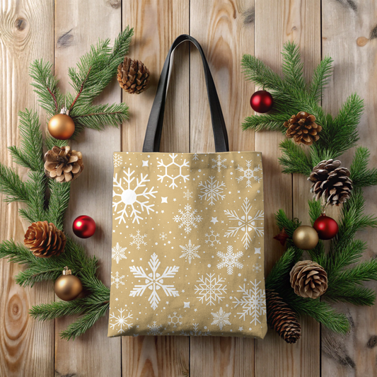 Elegant Winter Tote Bag | Golden Frost Snowflake Design