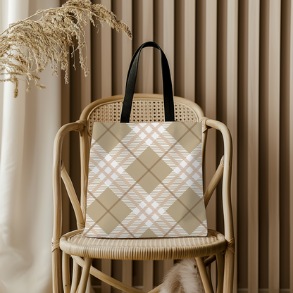 Modern Neutral Plaid Tote  Bag