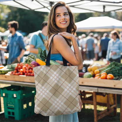 Modern Neutral Plaid Tote  Bag