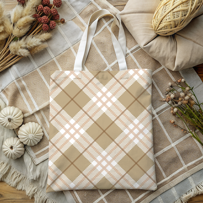 Modern Neutral Plaid Tote  Bag