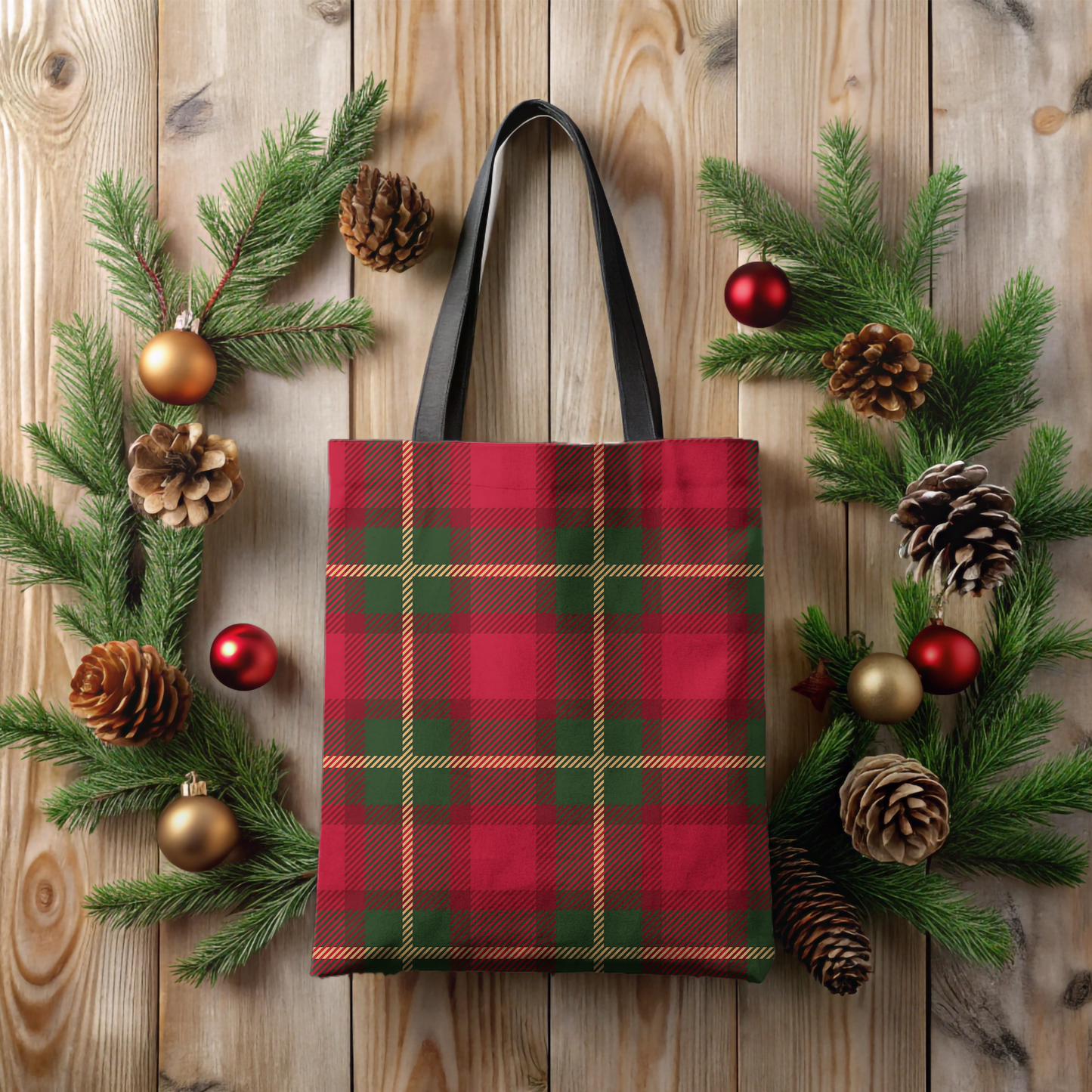 Festive Plaid Market Tote Bag