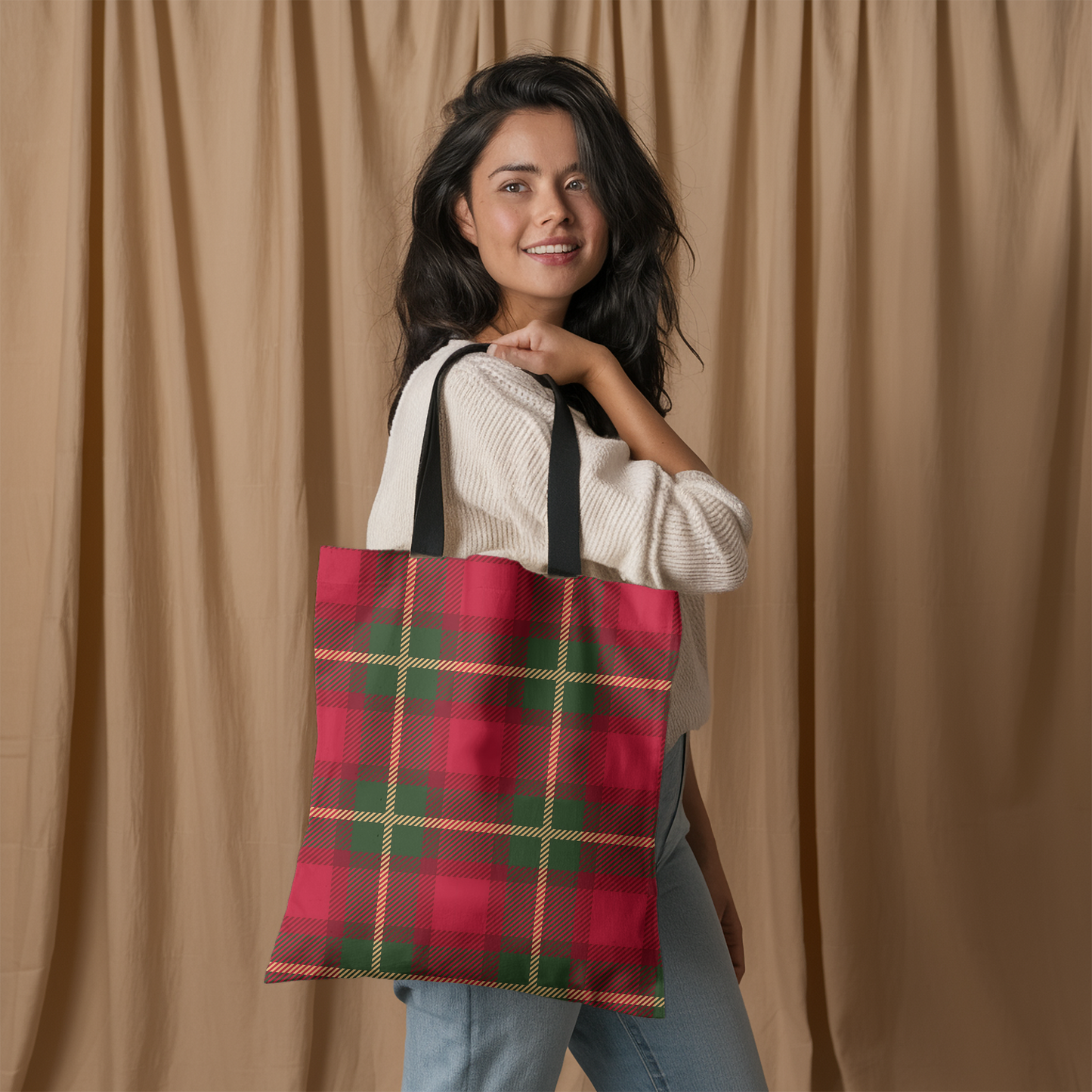 Festive Plaid Market Tote Bag