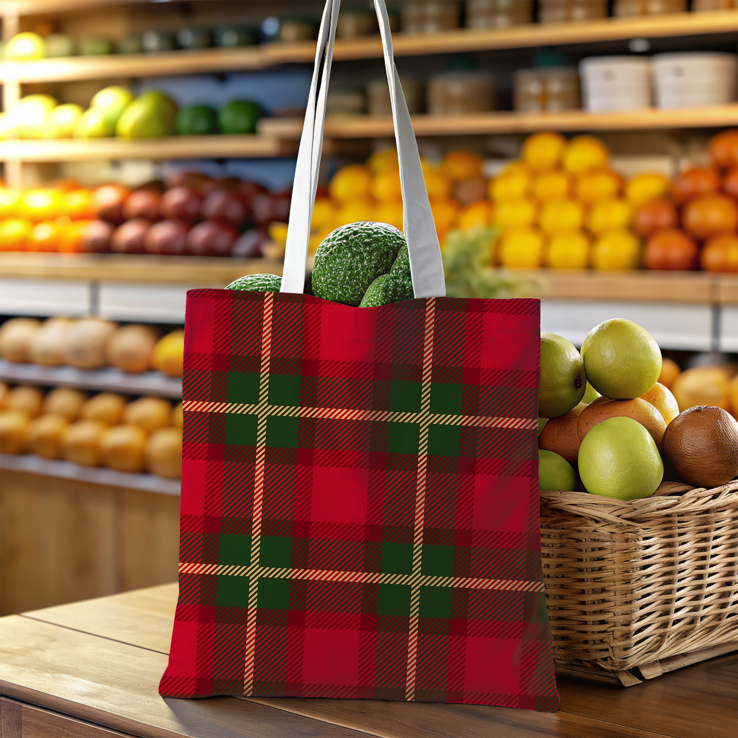 Festive Plaid Market Tote Bag