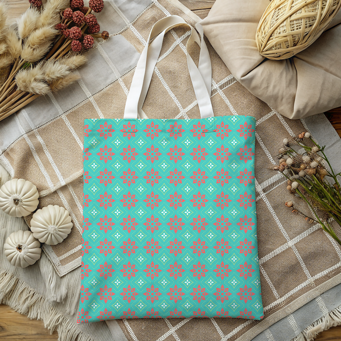 Mint & Gray Dots Canvas Tote Bag