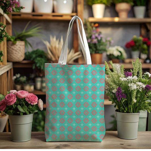 Mint & Gray Dots Canvas Tote Bag